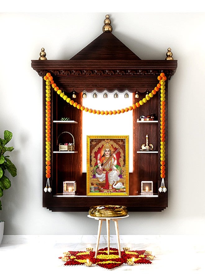 ZIG-ZAG zig zag Goddess Saraswati Devi Maa Rectangular Photo Frame For Wall / Table / Pooja Room ( 7X9 Inches, Acrylic Glass) Golden - Image 2